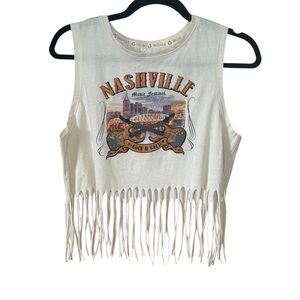 Recycled Threads Nashville Music Festival Fringe Crop Tank Cream L